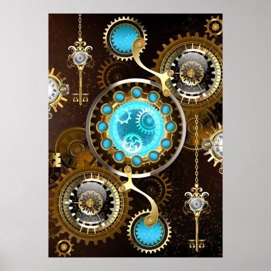 Steampunk Rusty Background met Turquoise Lenses Poster (Voorkant)