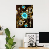 Steampunk Rusty Background met Turquoise Lenses Poster (Thuiskantoor)