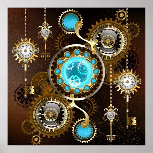 Steampunk Rusty Background met Turquoise Lenses Poster (Voorkant)