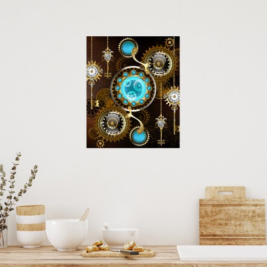 Steampunk Rusty Background met Turquoise Lenses Poster (Keuken)