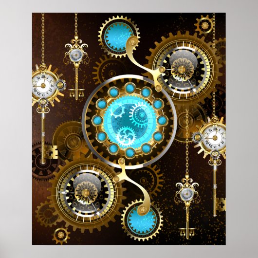 Steampunk Rusty Background met Turquoise Lenses Poster (Voorkant)