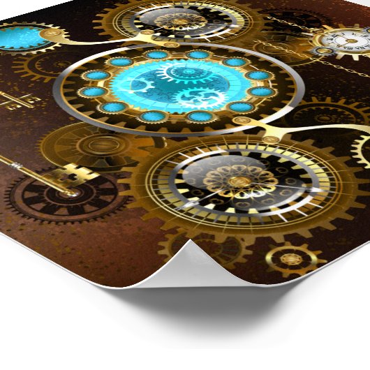 Steampunk Rusty Background met Turquoise Lenses Poster (Hoek)