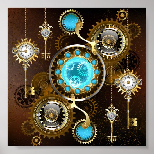 Steampunk Rusty Background met Turquoise Lenses Poster (Voorkant)