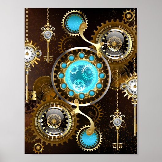 Steampunk Rusty Background met Turquoise Lenses Poster (Voorkant)