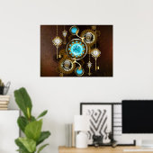 Steampunk Rusty Background met Turquoise Lenses Poster (Thuiskantoor)