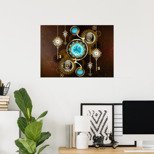 Steampunk Rusty Background met Turquoise Lenses Poster (Thuiskantoor)