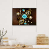 Steampunk Rusty Background met Turquoise Lenses Poster (Keuken)