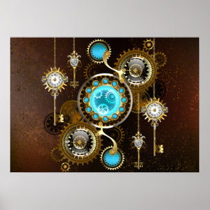 Steampunk Rusty Background met Turquoise Lenses Poster