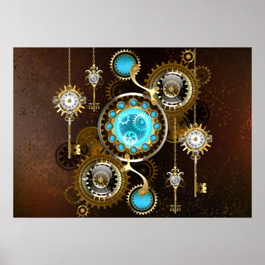 Steampunk Rusty Background met Turquoise Lenses Poster (Voorkant)