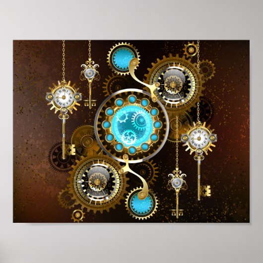 Steampunk Rusty Background met Turquoise Lenses Poster (Voorkant)