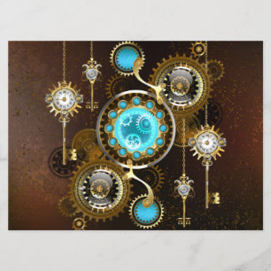 Steampunk Rusty Background met Turquoise Lenses Programmakaart
