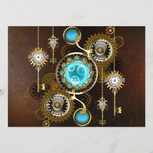 Steampunk Rusty Background met Turquoise Lenses Programmakaart (Voorkant)