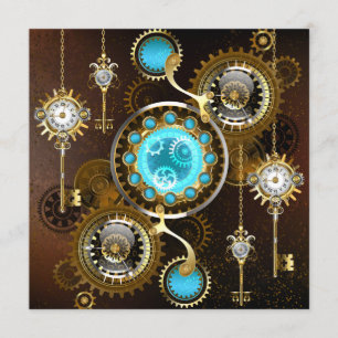 Steampunk Rusty Background met Turquoise Lenses Programmakaart