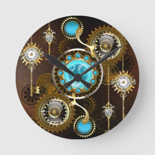 Steampunk Rusty Background met Turquoise Lenses Ronde Klok