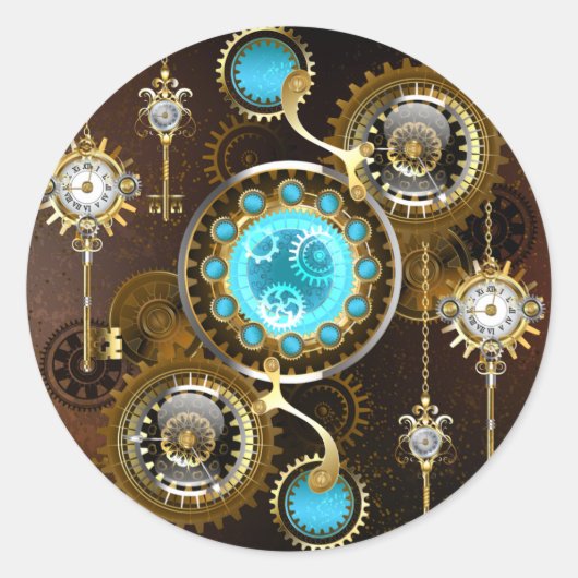 Steampunk Rusty Background met Turquoise Lenses Ronde Sticker (Voorkant)