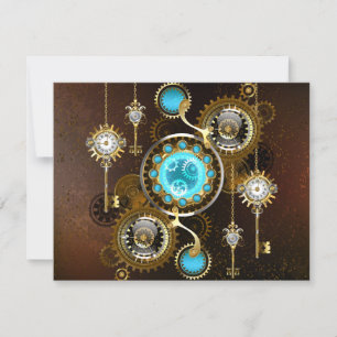 Steampunk Rusty Background met Turquoise Lenses RSVP Kaartje