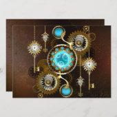 Steampunk Rusty Background met Turquoise Lenses Save The Date (Voorkant / Achterkant)