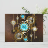 Steampunk Rusty Background met Turquoise Lenses Save The Date (Staand voorkant)