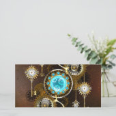 Steampunk Rusty Background met Turquoise Lenses Save The Date (Staand voorkant)