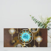 Steampunk Rusty Background met Turquoise Lenses Save The Date (Staand voorkant)
