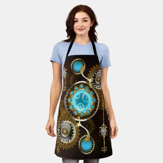 Steampunk Rusty Background met Turquoise Lenses Schort (Gedragen)