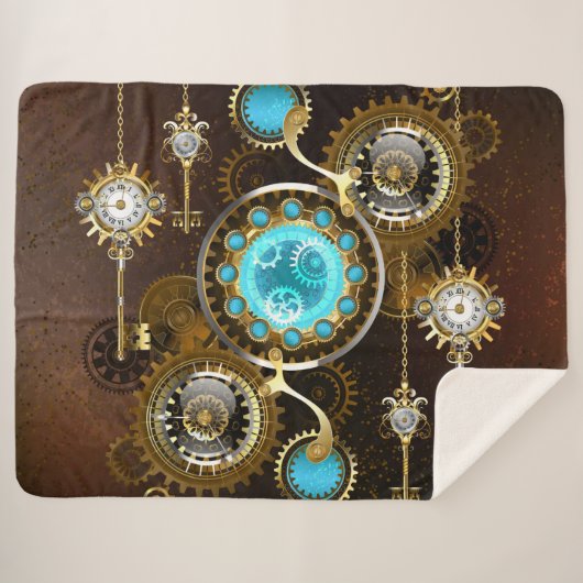 Steampunk Rusty Background met Turquoise Lenses Sherpa Deken (Voorkant (horizontaal))