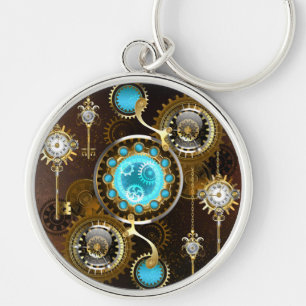 Steampunk Rusty Background met Turquoise Lenses Sleutelhanger