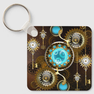 Steampunk Rusty Background met Turquoise Lenses Sleutelhanger