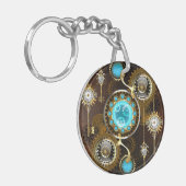 Steampunk Rusty Background met Turquoise Lenses Sleutelhanger (Voorkant Links)