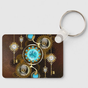 Steampunk Rusty Background met Turquoise Lenses Sleutelhanger