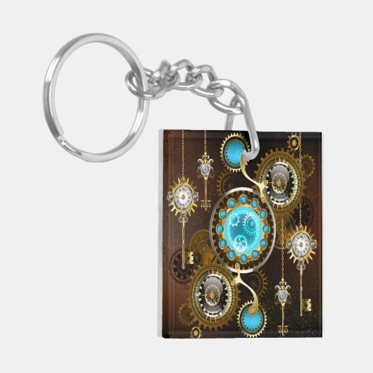 Steampunk Rusty Background met Turquoise Lenses Sleutelhanger (Voorkant Links)
