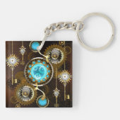 Steampunk Rusty Background met Turquoise Lenses Sleutelhanger (Achterkant)