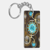 Steampunk Rusty Background met Turquoise Lenses Sleutelhanger (Voorkant Links)