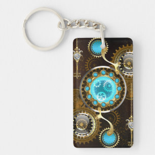 Steampunk Rusty Background met Turquoise Lenses Sleutelhanger