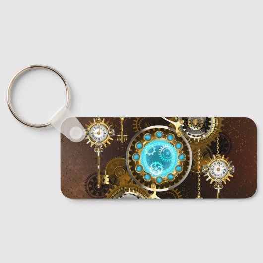 Steampunk Rusty Background met Turquoise Lenses Sleutelhanger (Achterkant)