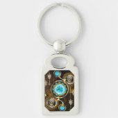 Steampunk Rusty Background met Turquoise Lenses Sleutelhanger (Voorkant)