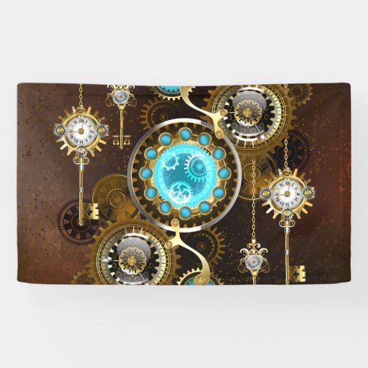 Steampunk Rusty Background met Turquoise Lenses Spandoek (Horizontaal)
