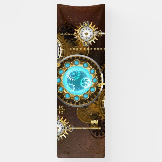 Steampunk Rusty Background met Turquoise Lenses Spandoek (Verticaal)