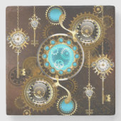 Steampunk Rusty Background met Turquoise Lenses Stenen Onderzetter (Voorkant)