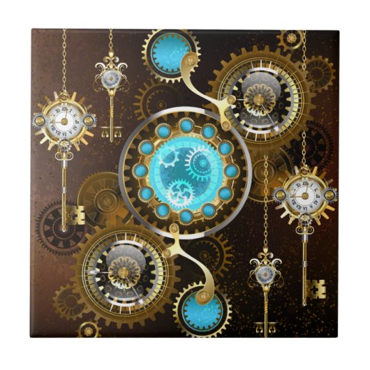 Steampunk Rusty Background met Turquoise Lenses Tegeltje (Voorkant)