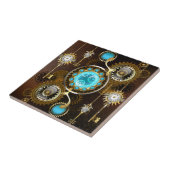 Steampunk Rusty Background met Turquoise Lenses Tegeltje (Zijkant)