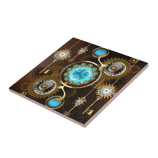 Steampunk Rusty Background met Turquoise Lenses Tegeltje (Zijkant)