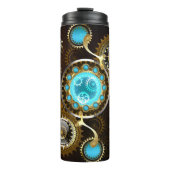 Steampunk Rusty Background met Turquoise Lenses Thermosbeker (Voorkant)