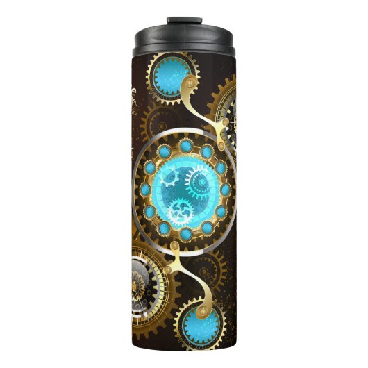 Steampunk Rusty Background met Turquoise Lenses Thermosbeker (Voorkant)