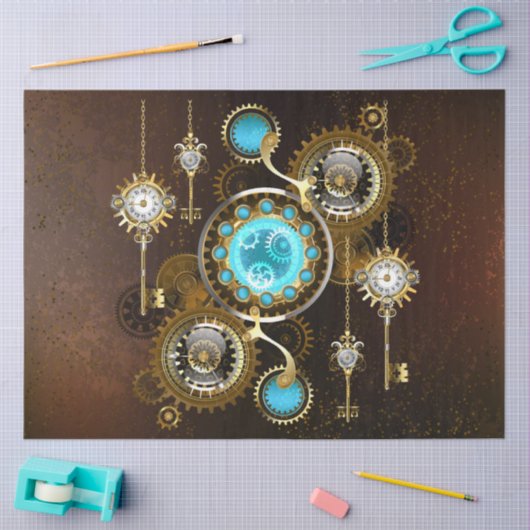 Steampunk Rusty Background met Turquoise Lenses Tissuepapier (Craft)