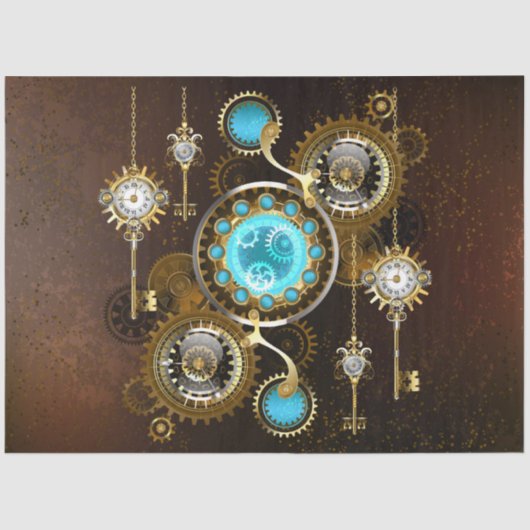 Steampunk Rusty Background met Turquoise Lenses Tissuepapier (Voorkant)