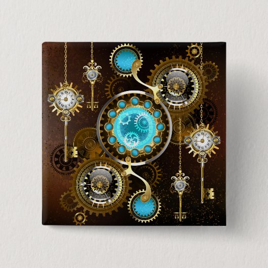 Steampunk Rusty Background met Turquoise Lenses Vierkante Button 5,1 Cm (Voorkant)