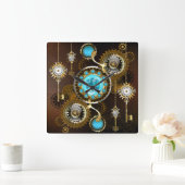 Steampunk Rusty Background met Turquoise Lenses Vierkante Klok (Huis)