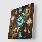 Steampunk Rusty Background met Turquoise Lenses Vierkante Klok (Hoek)