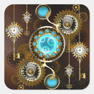 Steampunk Rusty Background met Turquoise Lenses Vierkante Sticker